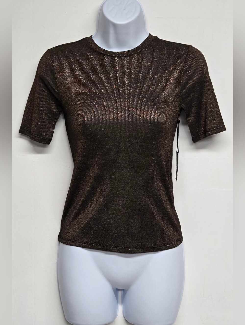 Forever 21 S Bronze Metallic Knit Top Stretch Pullover New